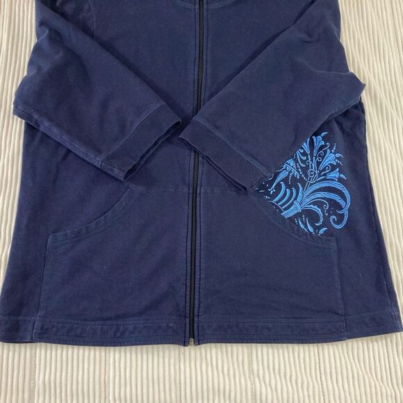 Soma Jacket Women’s XL Blue Floral Terry Cloth 3/4 Sleeve Zip Casual Lightweight - Picture 3 of 7